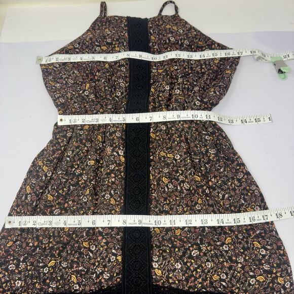 Boho Hi Low Halter Dress XS Brown Floral Dark Prairie Earthy Whimsigoth Hippie - Picture 13 of 16